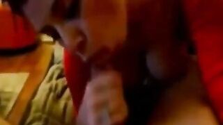 Redhead GF's Xmas Surprise: Blowjob from Big-Titted Amateur