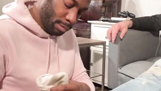 Black Stud Gives Foot Job And Explodes On Lover's Feet