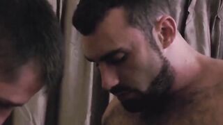 Hairy Bear's Huge Dick Splits Older Guy Open in Rough Anal Sex