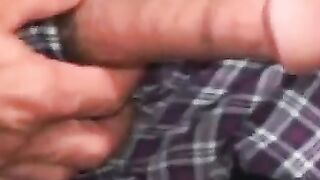 Older dude pulls out thick cock for hard wank