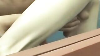 Young latino shaved head pounds his skinny boy