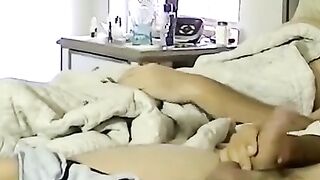 Ebony Joey strokes thick dick before erupting on chest