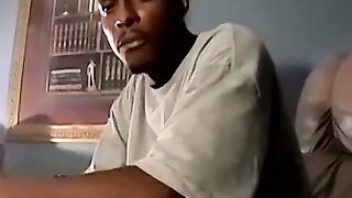 Skinny perv cums hard while masturbating to TV porn