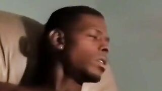 Skinny perv cums hard while masturbating to TV porn
