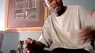 Skinny perv cums hard while masturbating to TV porn