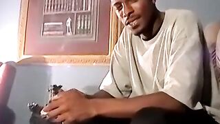 Skinny perv cums hard while masturbating to TV porn
