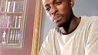 Skinny perv cums hard while masturbating to TV porn