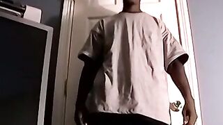 Skinny perv cums hard while masturbating to TV porn