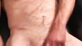 Mustache stud sucks dick while jerking off