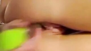 Big-Titted Brunette Plays with Dildo on Webcam
