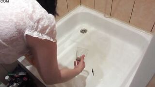 Unshaved vagina prepares a golden cocktail. Dark Haired into tights peeing in glasses Lots of yummy urine and a pleasant murmur of a powerful jet Compilation of private filthy bondage