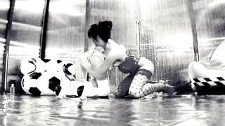 Playful whores oil their bodies before fucking