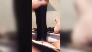 Uk Sussex Thot Lucy uses a hugest toy on her unshaven vagina