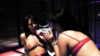 Salacious lesbo dames drill their cunts with vibrators – close-up