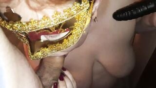 BBW hoe spitroasted between real dick and huge african sex toy