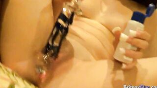 Britney touching her tight cunt and masturbating using vibrator