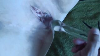 Glass sex toy inside Beauty bbw twat
