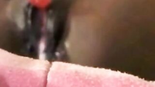 Ebony Creamy Pussy Plays with Sex Toy