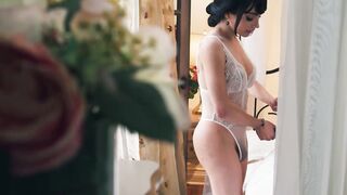 Busty tgirl Ariel Demure and her bride snucked away to fuck