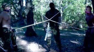 MuscleJockBound.com - Dire Callahan traps subs' balls for scrotum torment