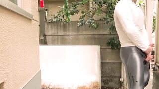 Yoshi Kawasaki tugs his crotch by barrier and unloads hot cum