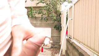 Yoshi Kawasaki tugs his crotch by barrier and unloads hot cum