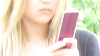 Witness blonde beauty twirl in a mini and a black thong