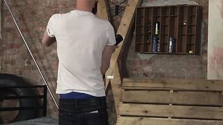 Duct taped slave edged intensely by deviant master's hands