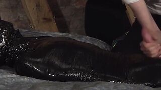 Duct taped slave edged intensely by deviant master's hands