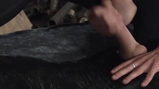 Duct taped slave edged intensely by deviant master's hands