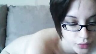 Glasses-wearing Woman Shows Off Her Tits on Webcam