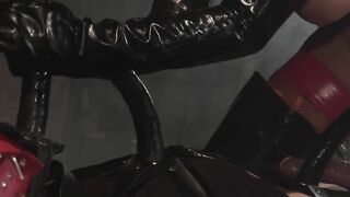 Chained man has a dark haired GF rides him into a dungeon