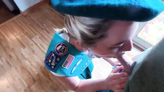 Women scout selling cookies gets plowed by mature man