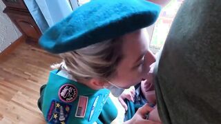 Women scout selling cookies gets plowed by mature man