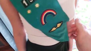 Women scout selling cookies gets plowed by mature man