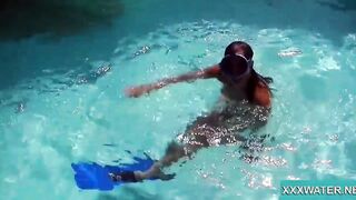 Hottie Candy swims and gets naked naked underwater