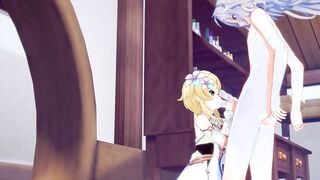 Genshin Impact Anime - Lumine Hand Job and Head to Razor - Japanese eastern manga hentai game porn