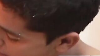Young bottom swallows cock then rides it bareback