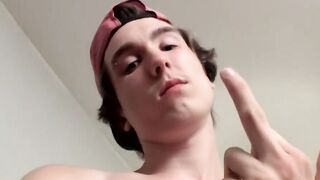 Young thug works his small cock till he shoots thick ropes