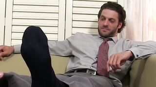 Bearded hunk's feet adored by black admirer