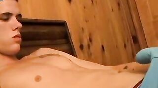 Solo twink fetishizing underwear while jerking off