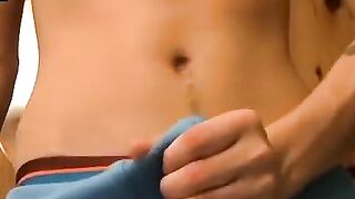 Solo twink fetishizing underwear while jerking off