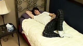 Twink getting blowjob through underwear then cumming