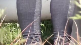 Tied Asian babe urinates in pants unable to strip her clothes