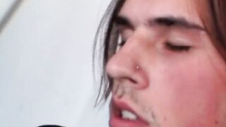 Long haired hunk Noah Wood handling his pulsing erection