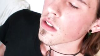 Long haired hunk Noah Wood handling his pulsing erection