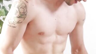 Fit young stud gags on cock before being split open