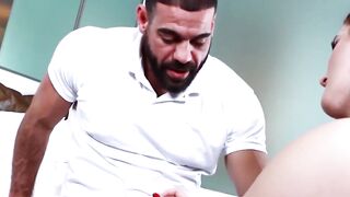 TransSteamy.com - Redhead tranny gives foot job to hunky bearded dude with pleasure