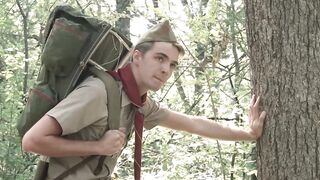 Hunk Jay Stryker bends James Blond over the tree and stretches him open