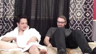Caesar Cummings jerks his cock then Jake Karhoff's too